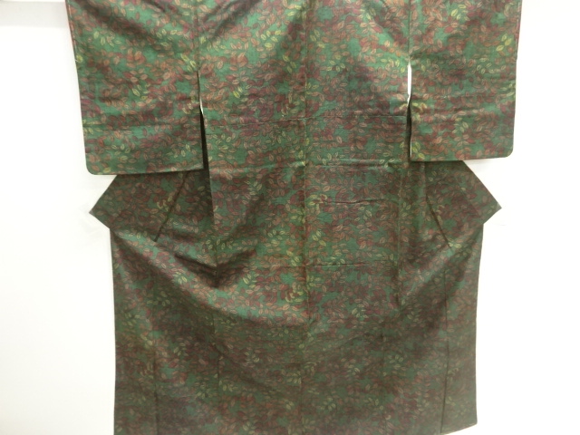 葉模様織出し手織り紬着物